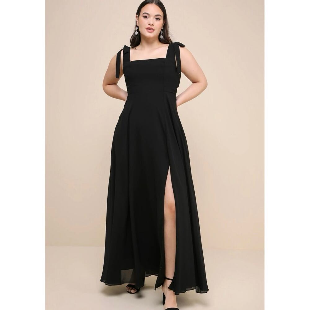 Lulu’s Love Me Forever Black Square Neck Maxi Dress Size XL